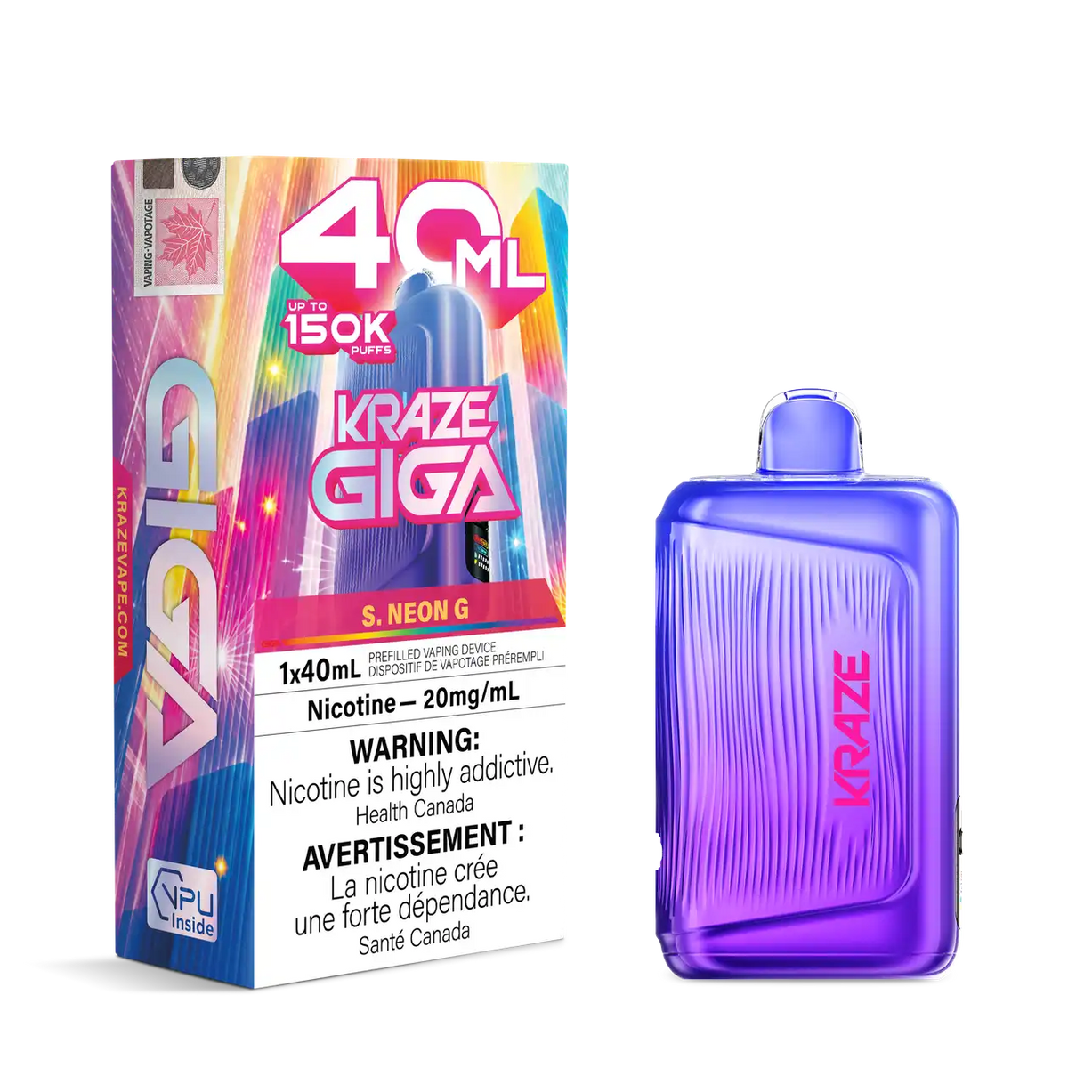 S. Neon G Kraze Giga 150K Disposable Vape 40mL