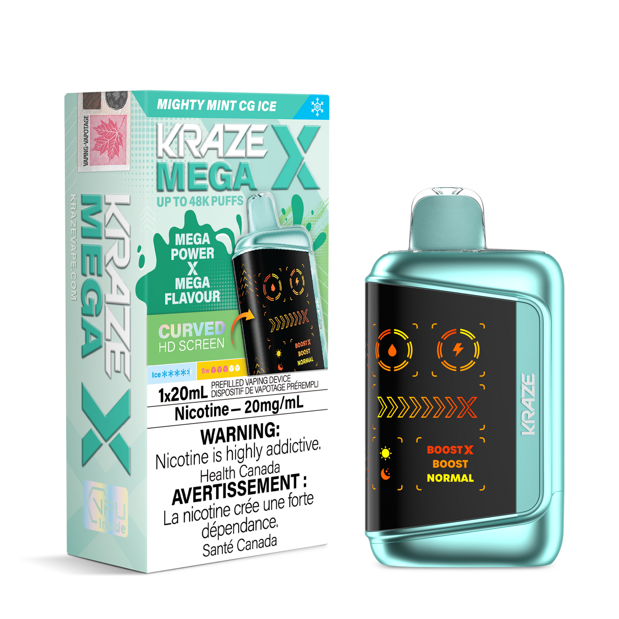 Kraze Mega X 48K Puff Disposable Vape Mighty Mint CG Ice