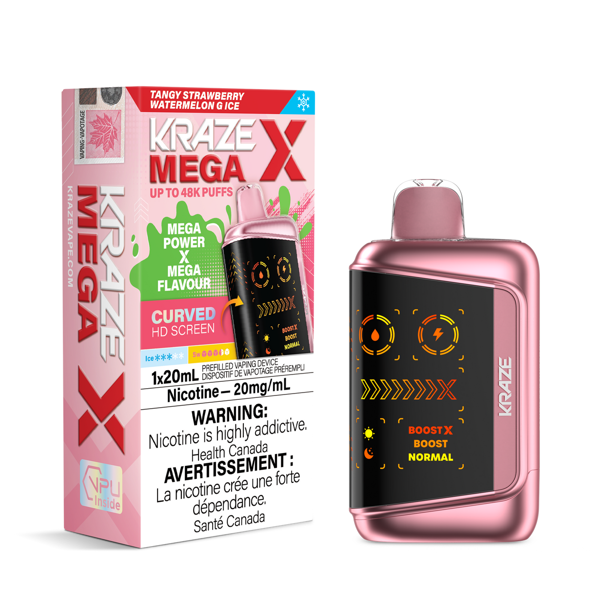 Kraze Mega X 48K Puff Disposable Vape.Tangy Strawberry Watermelon G Ice