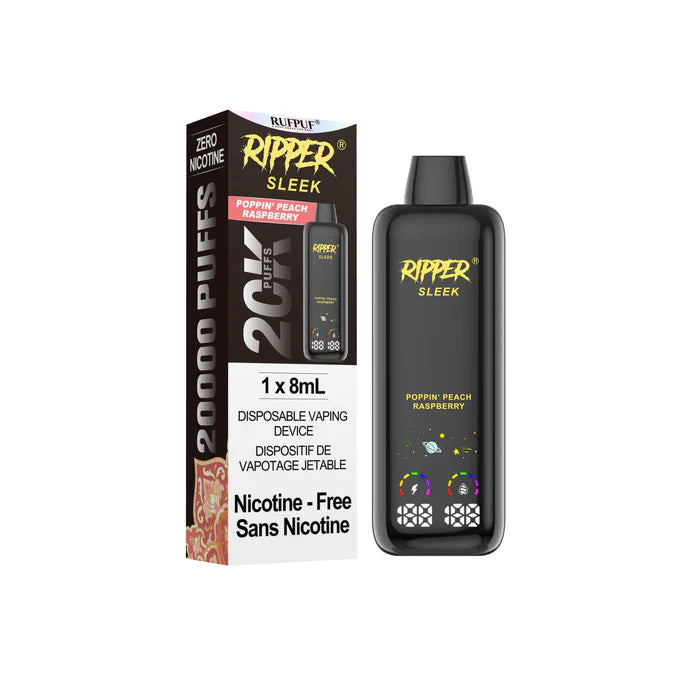 Poppin Peach Raspberry Ripper SLEEK Zero Nicotine Disposable Vape 20000 puffs