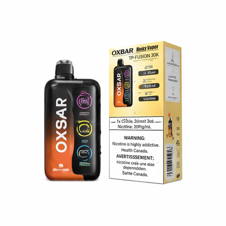 Rocky Vapor Oxbar Tri Fusion 30K disposable vape with triple tank system and 30 mL e-liquid capacity 
