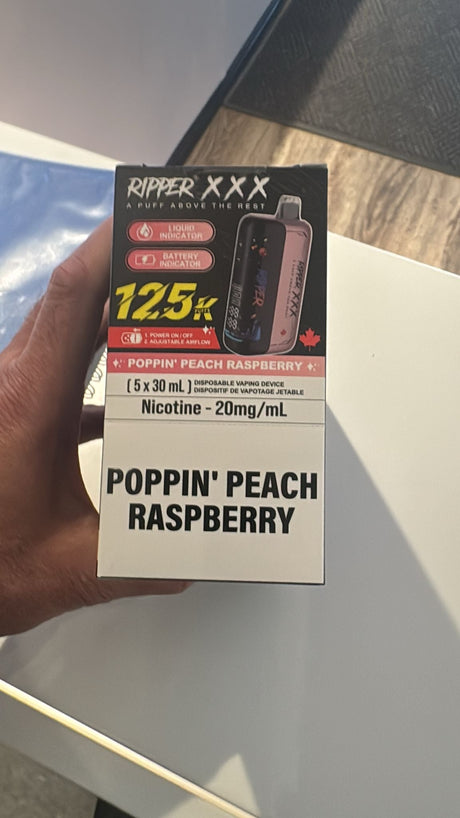 Ripper XXX 125k Disposable Vape in Canada - 30mL Vape Juice - 125000 puffs - Nictoine strength is 20mg/mL.