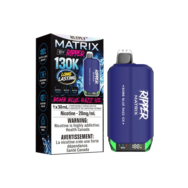 Bomb Blue Razz Ice Ripper Matrix 130K Disposable Vape