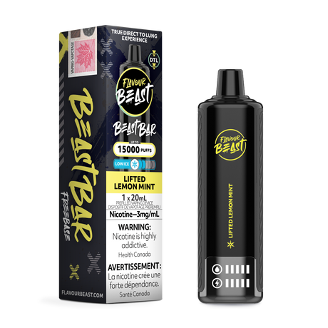 Lifted Lemon Mint - Flavour Beast Beast Bar Disposable Vape, 15,000 puffs, 3mg/ml nicotine strength, 20ml e-liquid capacity.