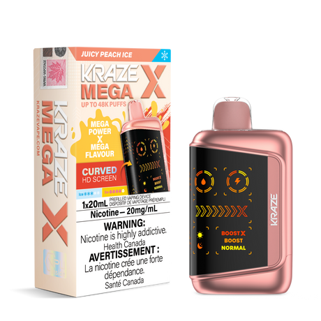 Kraze Mega X 48K Puff Disposable Vape. Juicy Peach Ice