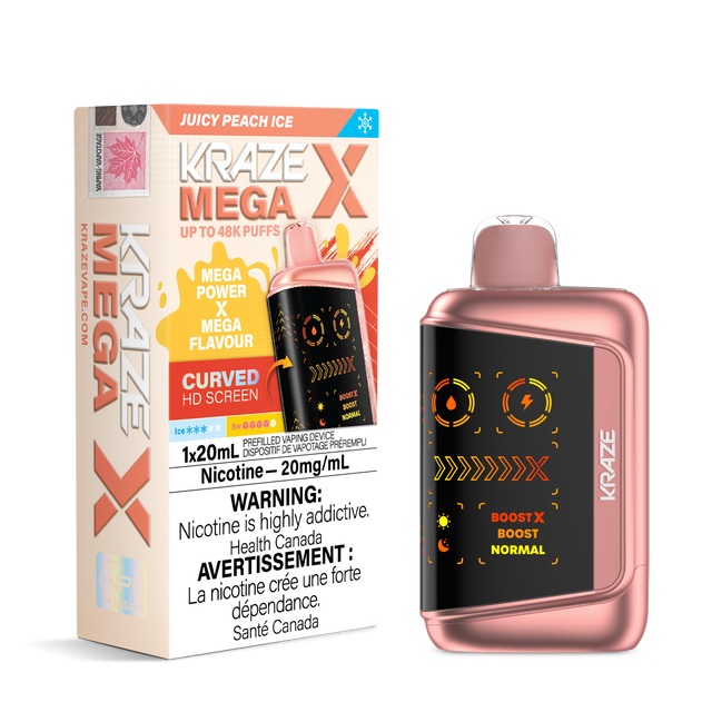 Kraze Mega X 48K Puff Disposable Vape. Juicy Peach Ice