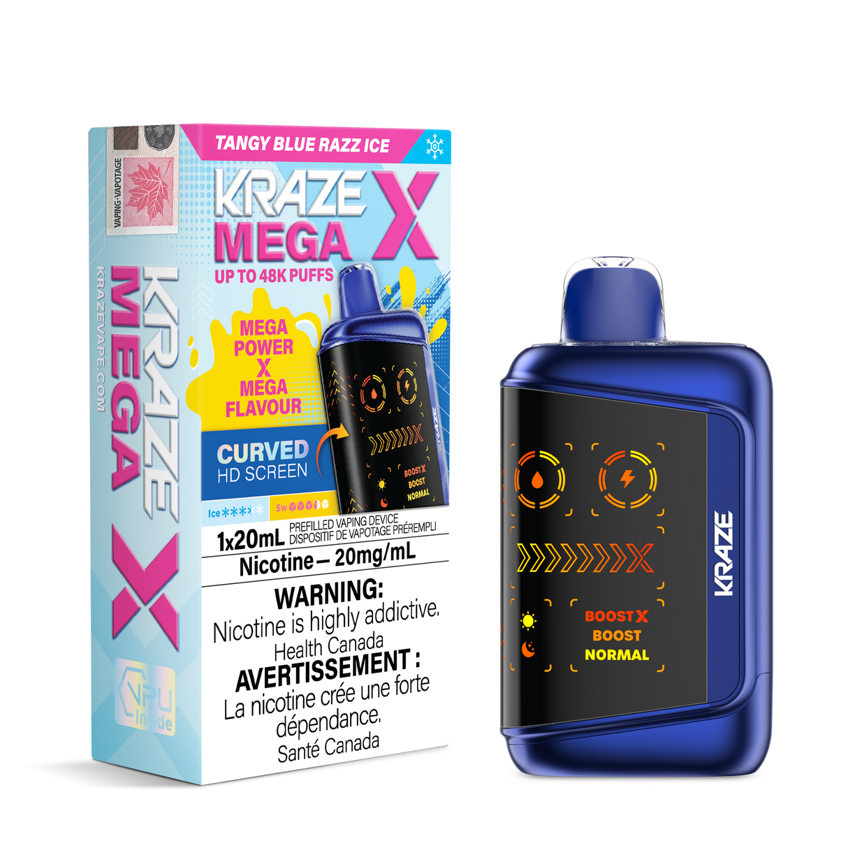 Kraze Mega X 48K Puff Disposable Vape.Tangy Blue Razz Ice