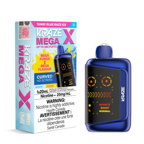 Kraze Mega X 48K Puff Disposable Vape.Tangy Blue Razz Ice