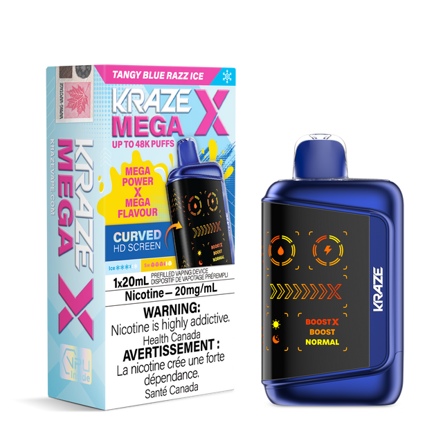 Kraze Mega X 48K Puff Disposable Vape.Tangy Blue Razz Ice