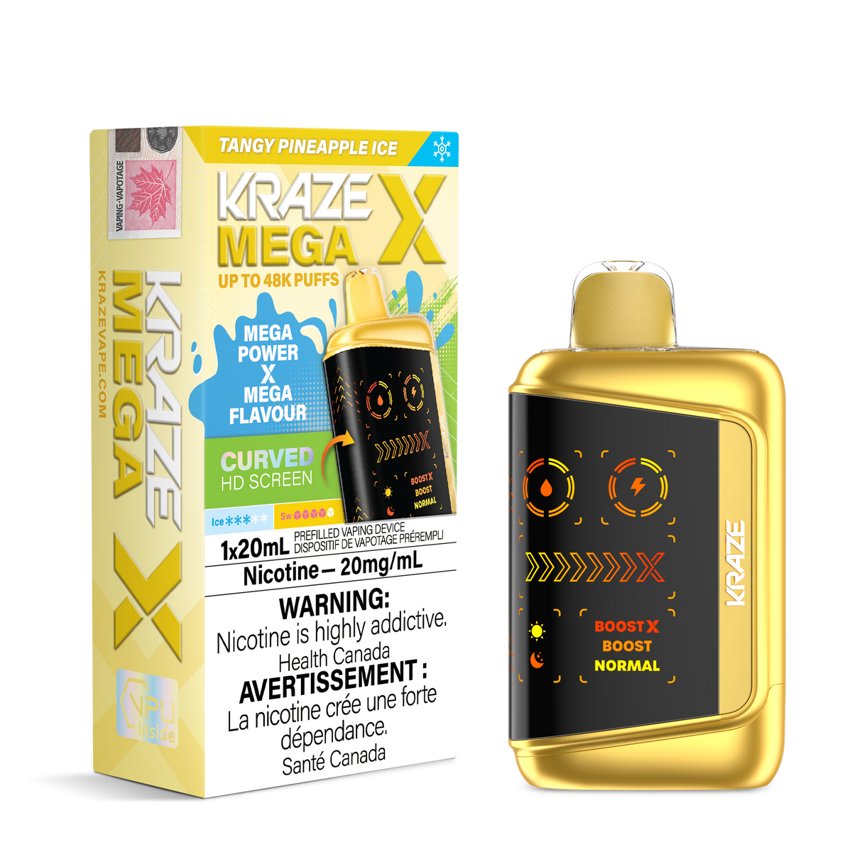 Kraze Mega X 48K Puff Disposable Vape.Tangy Pineapple Ice