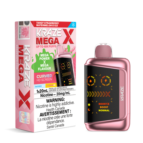 Kraze Mega X 48K Puff Disposable Vape.Tangy Strawberry Watermelon G Ice