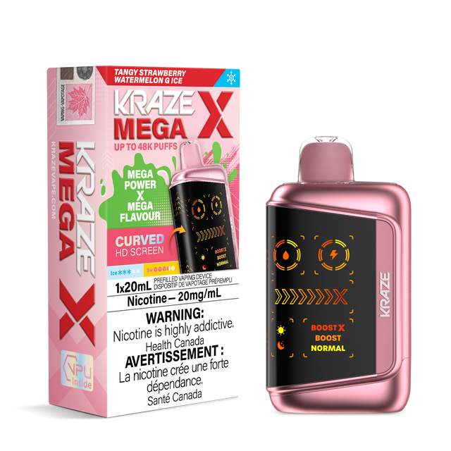Kraze Mega X 48K Puff Disposable Vape.Tangy Strawberry Watermelon G Ice