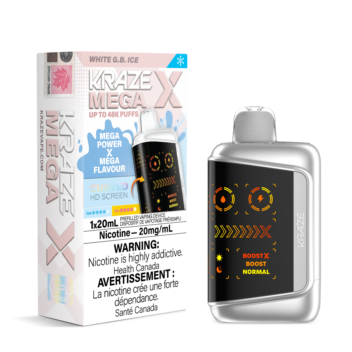 Kraze Mega X 48K Puff Disposable Vape White G.B. Ice