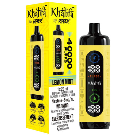 Khalifa Bar by Ripper Lemon Mint flavour - a refreshing combination of lemon and mint, delivering 40,000 puffs of premium hookah vaping experience.