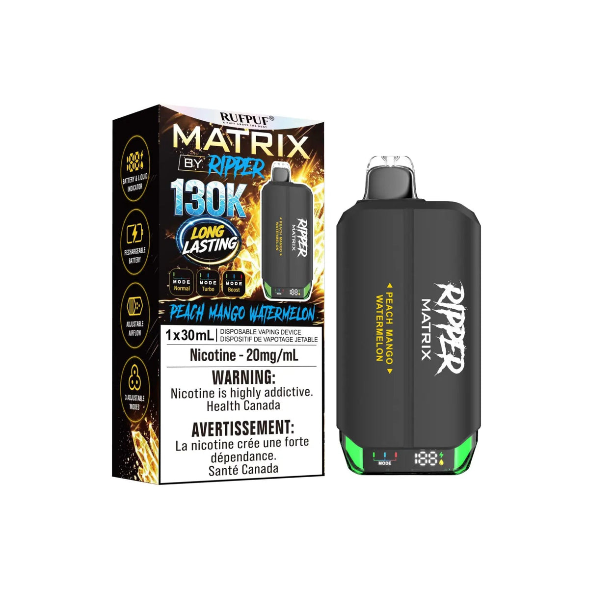 Peach Mango Watermelon Ripper Matrix 130K Disposable Vape