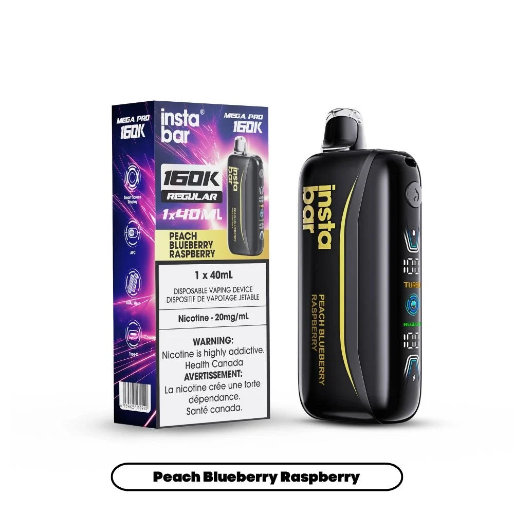Peach Blueberry Raspberry Insta Bar Mega Pro 160K 160,000 puff disposable vape