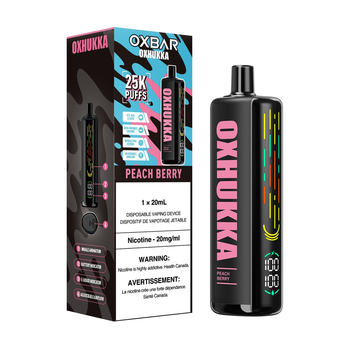 Peach Berry OXBAR OXHUKKA 25000 Puffs Disposable Vape 20ml