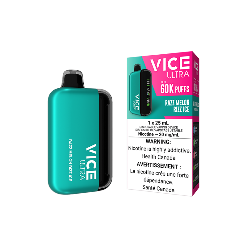 VICE ULTRA Disposable Vape 60K - Razz Melon Rizz Ice Flavour - A juicy, frosty blend of raspberries and watermelon.